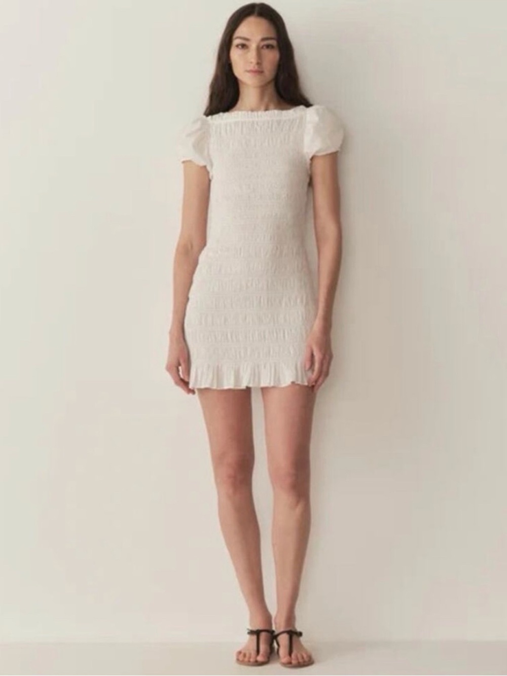 NWT Dôen Rizzo Dress Salt White Smocked Mini Size M